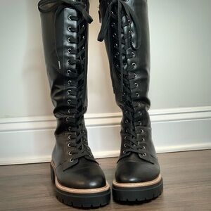 Black Lace-Up Knee High Boots (by Sun + Stone)